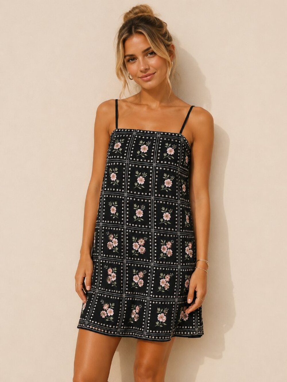 Anthropologie Kavita Bhartia Black Multi Sleeveless Shift Mini Dress 38653